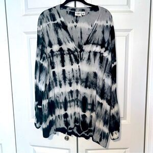 Cato Women's Plus Size 24 Tie-Dye Button-Up Long Sleeve Top Multicolor